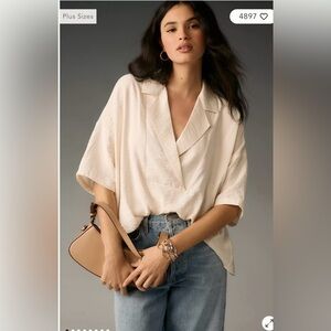 Anthropologie The Dylon Short-Sleeve Wide-Placket Top Size M